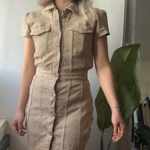 Zara button up 2-in-1 dress/cardigan with puff sleeves size small utility